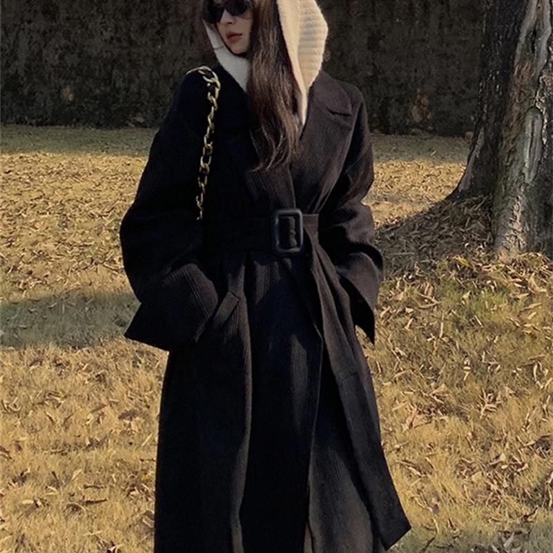 Lautaro Spring Autumn Long Brown Black Striped Oversized Trench Coat for Women Belt Clothes Runway Fashion 240926