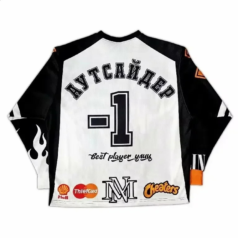 Jersey Y2K top mens and womens Tshirt American hiphop Gothic cartoon graphic letter oversized zipper sports shirt long sleeved 240926