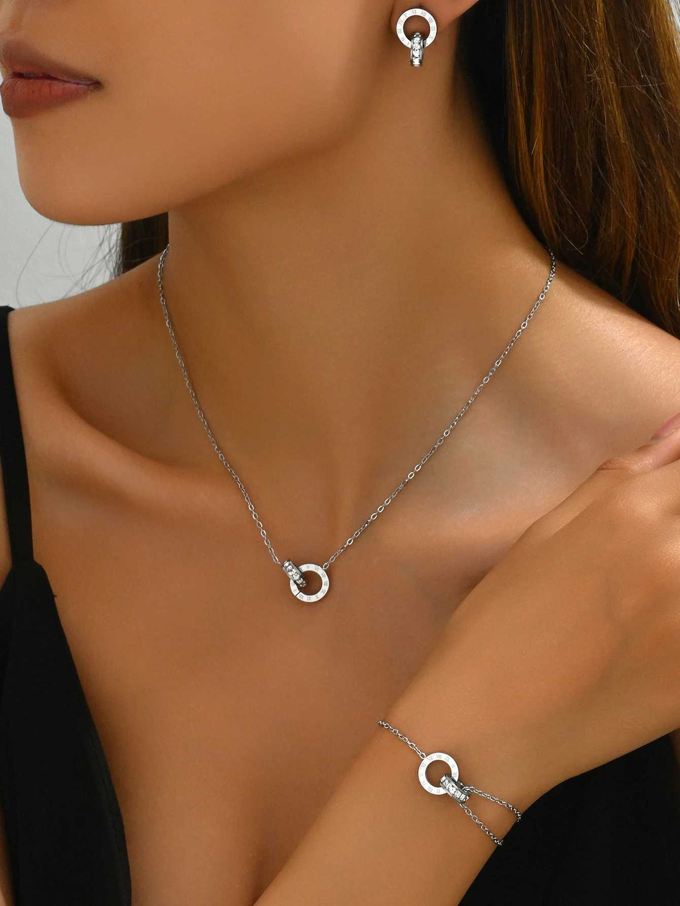 Ran Fashion Double Ring Necklace Bracelet Earring Set Wen Jewelry Y240926