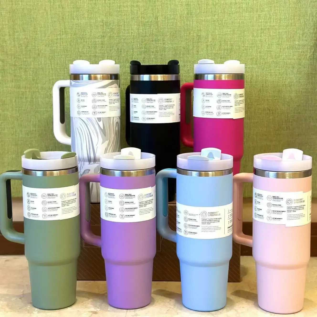NEW 30/40oz Tumblers Cup Straw Car Travel MUgs Coffee Tumbler Cups With Handle Insulated Stainless Steel Lid Z240927