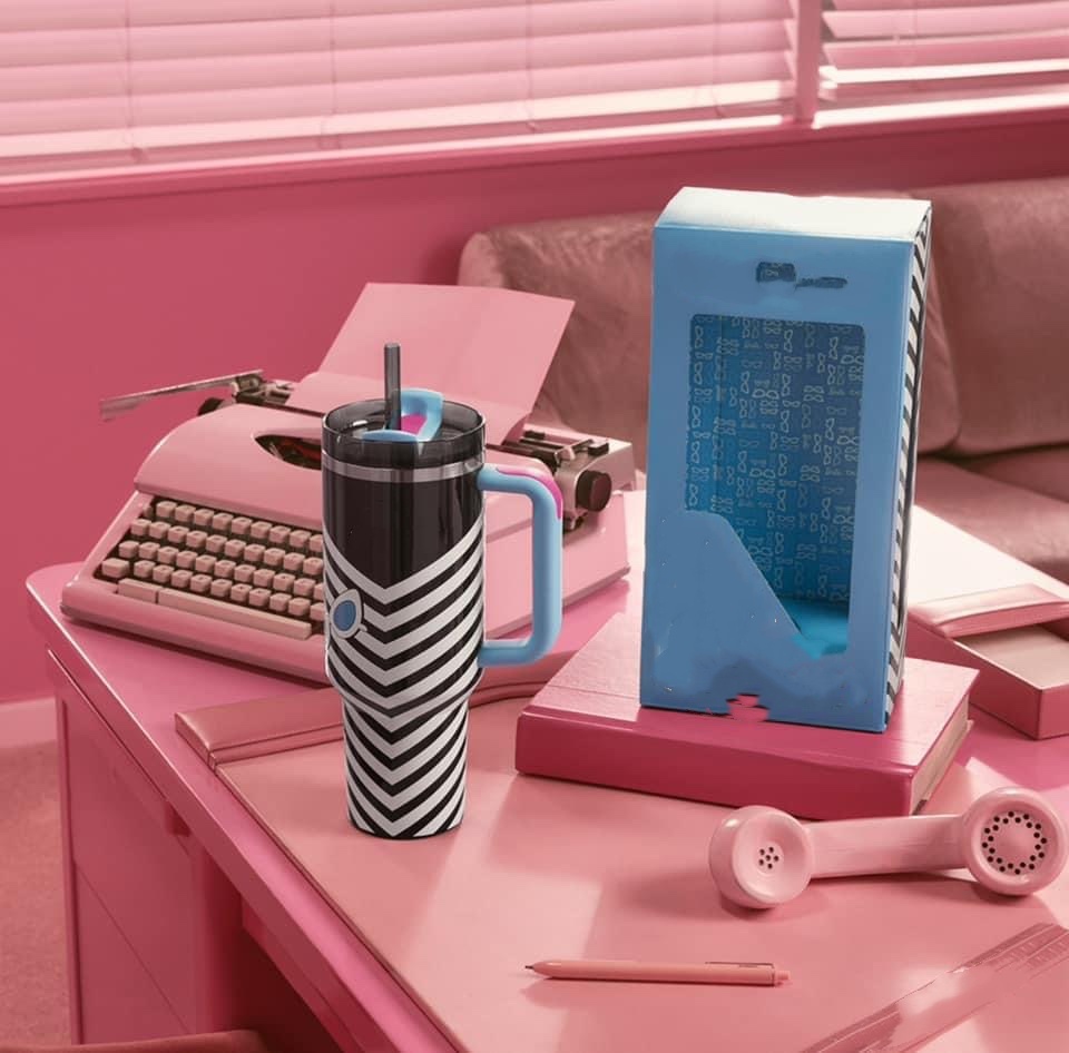 US STOCK Cobrand pink Tumblers Pink Rose Cups 40oz Stainless Steel cups with handle Lid And Straw Travel Car Mugs Clean Slate Brushstrokes Water Bottl