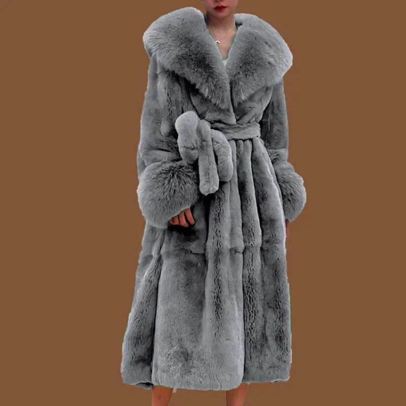 Winter Women Long Faux Coat Thick Warm Mink Jacket Feather Coats Oversized Outerwear Fur Collar Women's Clot