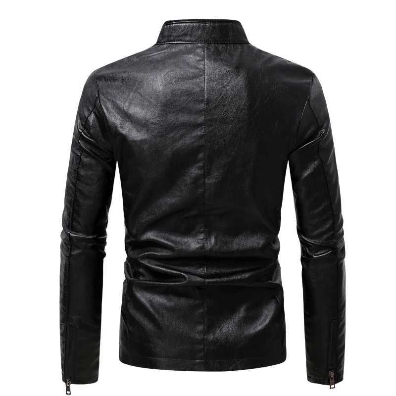 2025 Spring New Mens Business Casual Slim Longsleeved Pu Leather Jacket Side Seam Pocket Zipper Solid Color W251023