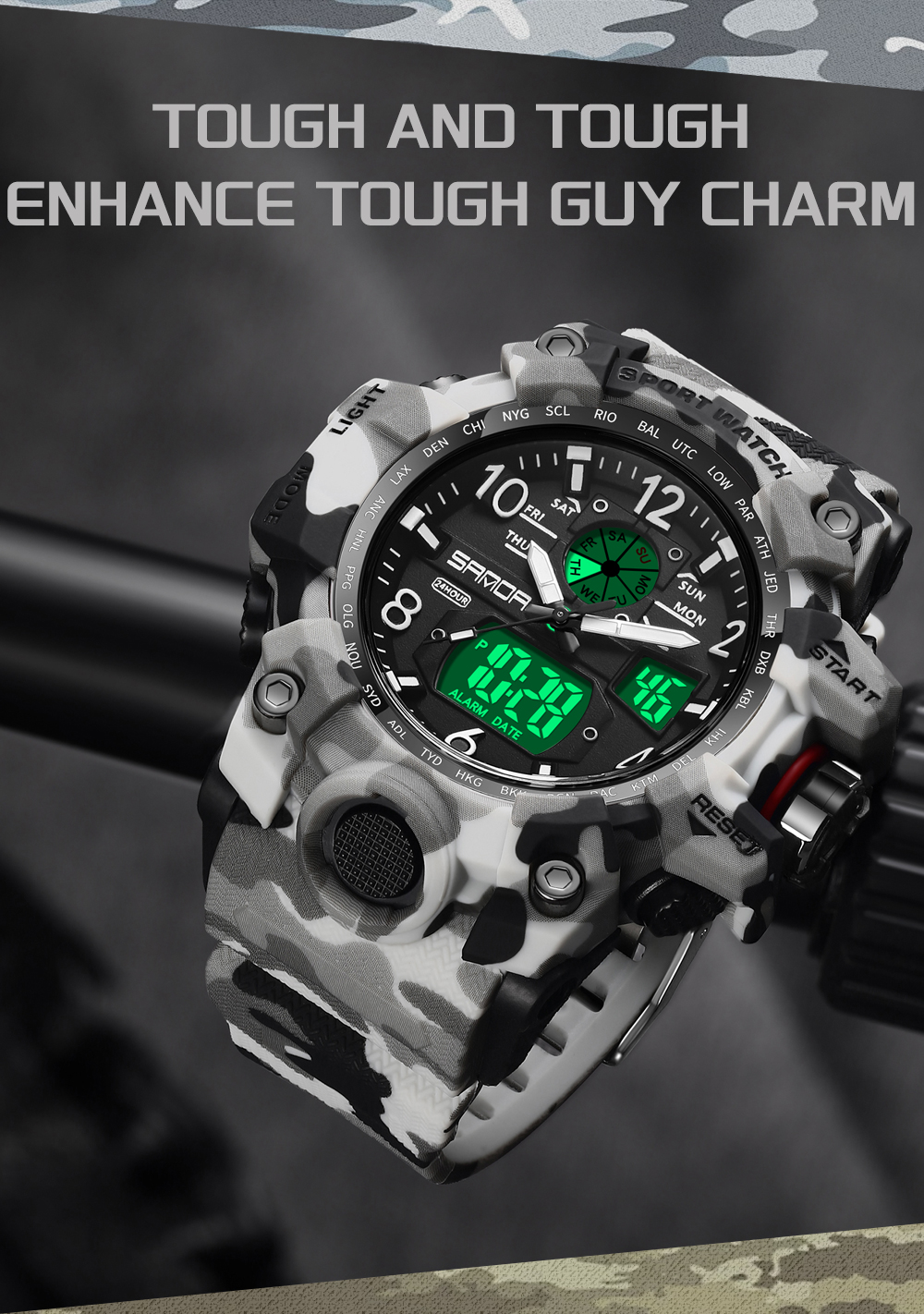 SANDA 3358 Outdoor Electronic Men's Watch Display Quartz Men's Clock Sports Military Watch Camouflage LED Digital Watch 07