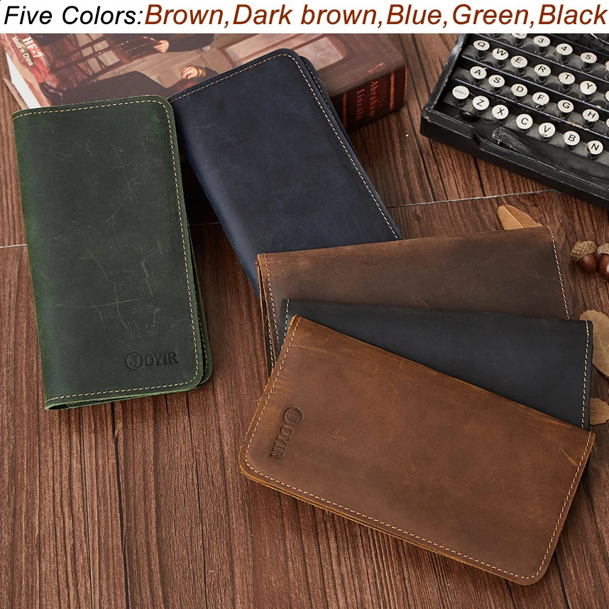 JOYIR Genuine Leather Wallet Coin Purse Vintage Long Men Wallets Perse Solid Card Holder Clutch Carteira Hombre for Male 240924 4