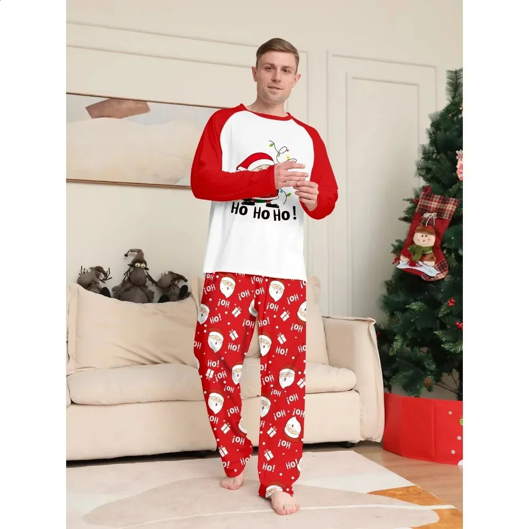 Christmas pajamas cute Santa Claus printing parents and children matching clothing set baby dog jumpsuit O collar 2 pieces of family 240926