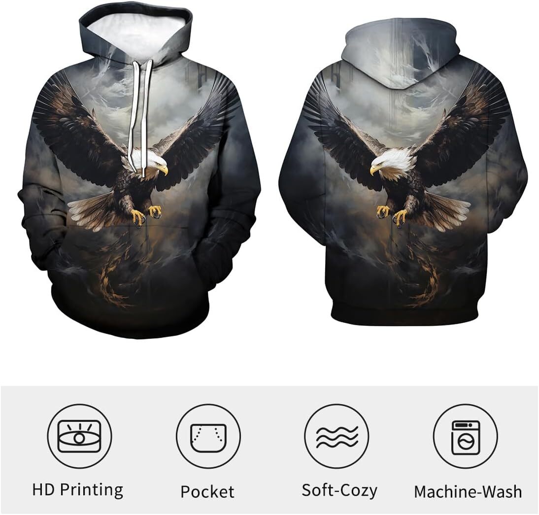Hoodie for Mens Womens Novelty Bald Eagle Cool hoodies 3D Print Graphic Hoodies Sweatshirt Graphic Hoodies sweatshirt