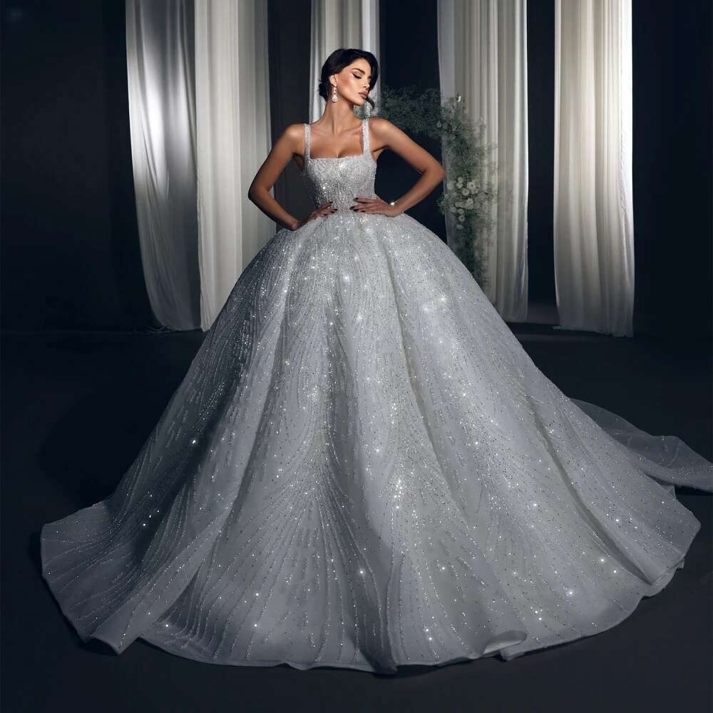 2024 Ball Wedding Dress Exquisite Square Collar Sequined Beaded Sleeveless Bridal Gown Custom Made Bride Dresses 0107