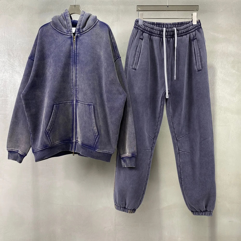 2024 Batik Fleece Zippered Hoodie Vintage Washed Make Old Hooded 240926
