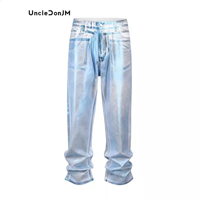 Fluorescent brush wax jeans Hombre casual simple classic Japanese plus size blue pants 240925