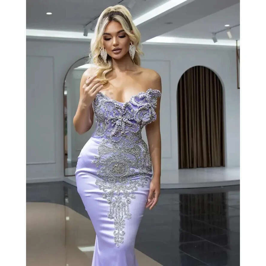 Dress Evening For Exquisite Women Mermaid Appliques Crystal Beaded Sleeveless Or Length Detachable Train Elegant Gown