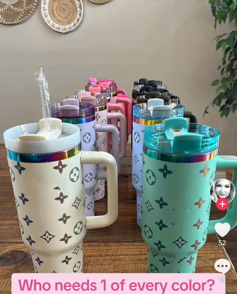 16 Color 40Oz Handle Car Tumblers Colorful Gold Classic Letter Printed Stainless Steel Cups Large Capacity Insulated Straw Ice Cup Tumblers