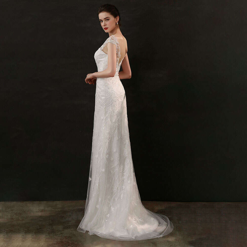 Elegant Sweetheart V-Neck Beaded Lace Wedding Dress Simple Fishtail Bridal Gown Custom Made High Quality Princess Bride Dresses