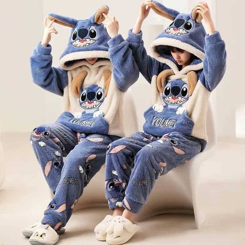 Plush Flce Pajamas Set for Couples Long Slve Hooded Winter Slpwear Warm u0026 Cozy Flannel Pajamas for Men u0026 Women L251018PPG1