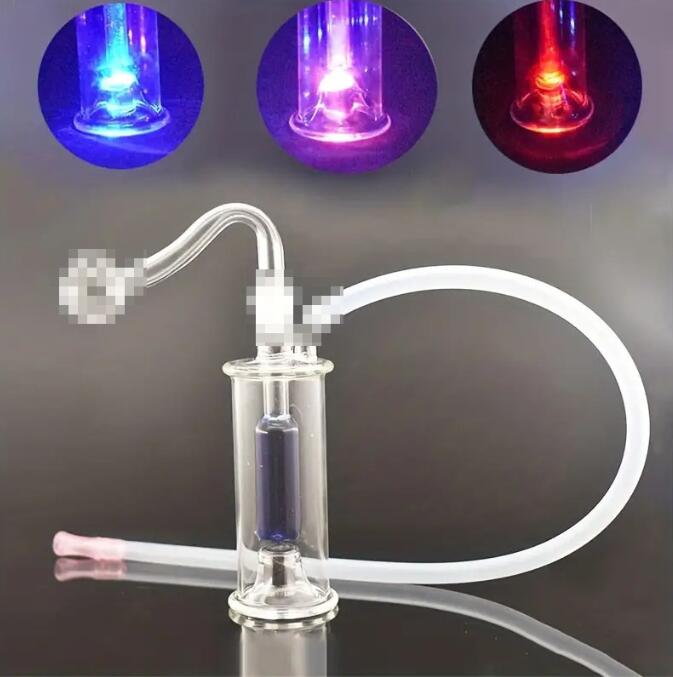LED light mini Glass beaker Bong Portable smoking Water Pipe Ash Catcher Inline matrix Perc Smoking Hookah Pipes with 10mm glass oil burner pipe