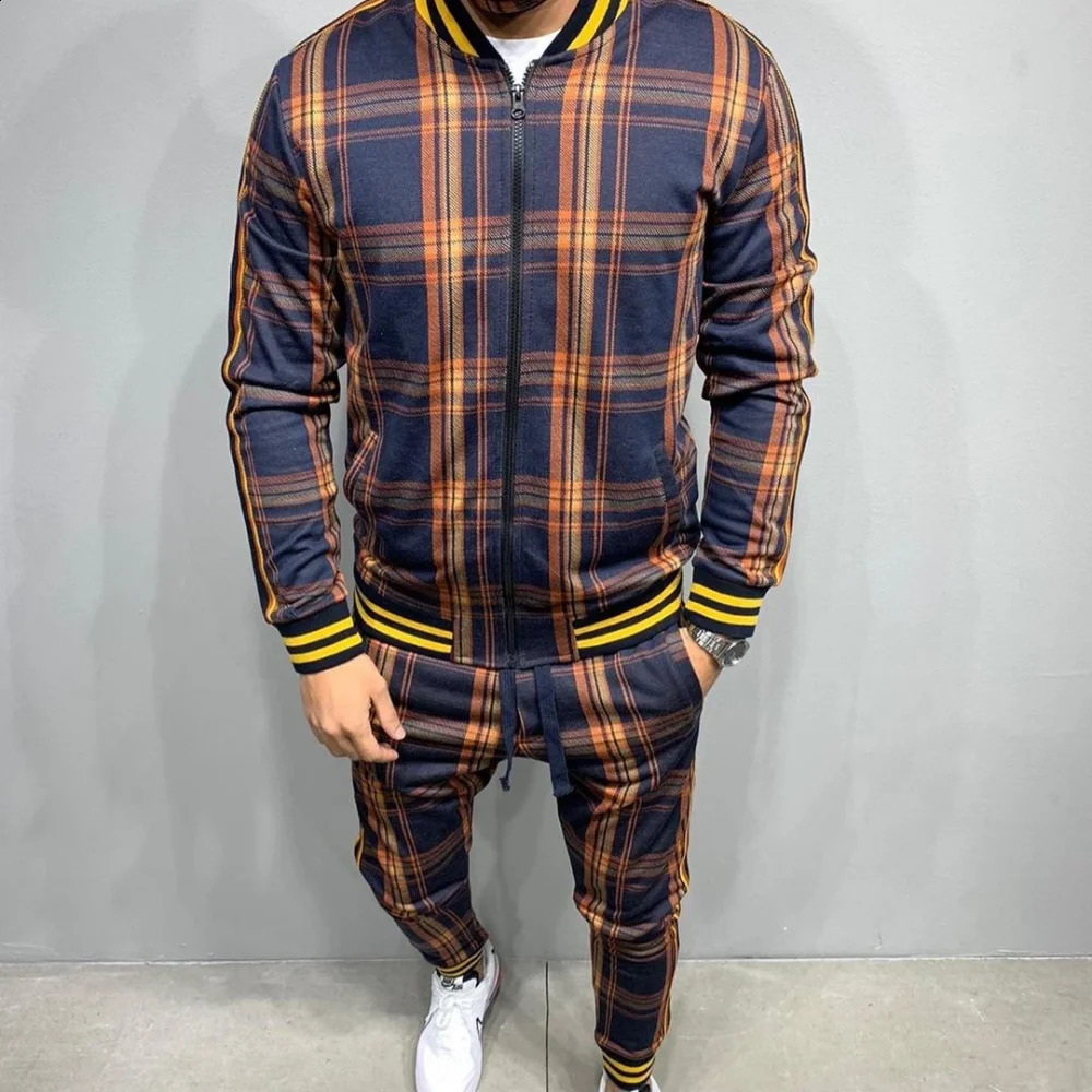 mens sportswear mens suit zipper jacket set long sleeved striped jacketpants gym mens suit casual sportswear 240924
