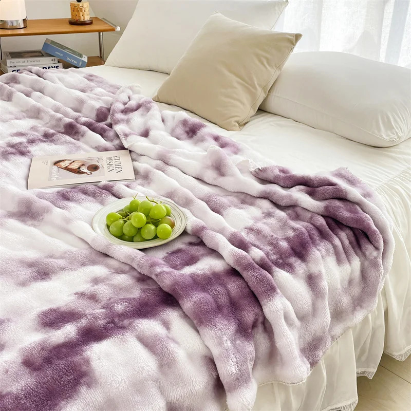 Purple Blanket Tie Dye Soft Throw Blankets for Couch Sofa Bed Soft Lightweight Plush Cozy Faux Rabbit Fur Blankets Throws 240925