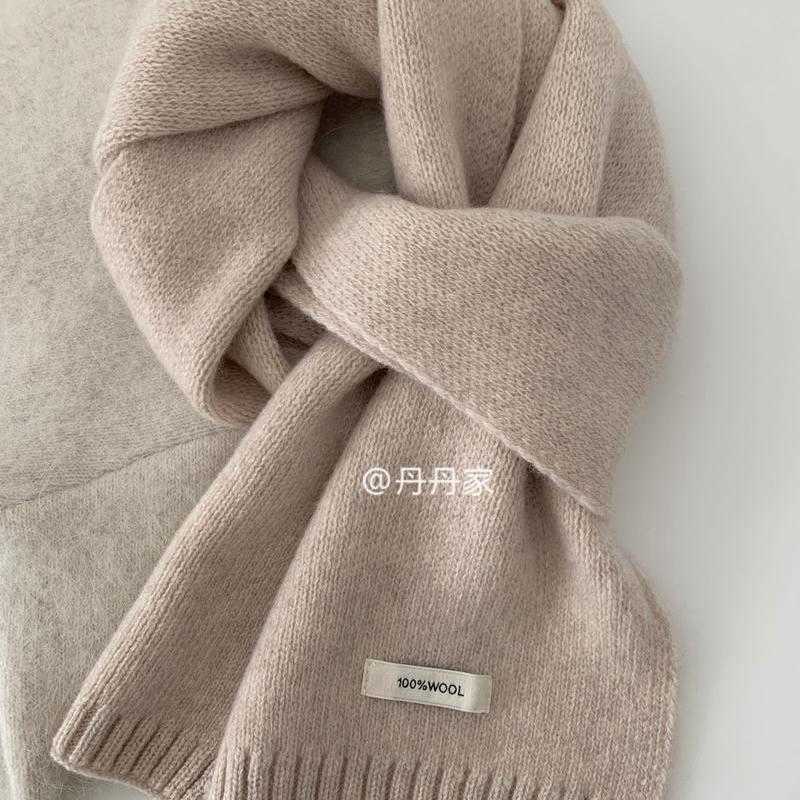 Grey pure wool scarf~High quality black grey pure Australian wool warm knitted scarf for men and women winter scarf Y240927