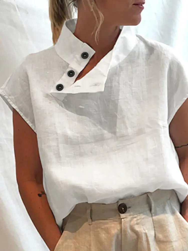 Celmia Fashion Women Blouses 2024 Summer Cotton Linen Blusas Mujer Stylish White Shirt Elegant Short Sleeve Tunics Lightweight 240926