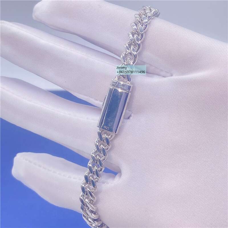 6Mm Moissanite Hip Hop Iced Jewelry Sterling Sier Prong Setting VVS Moissanite Cuban Link Chain Bracelet