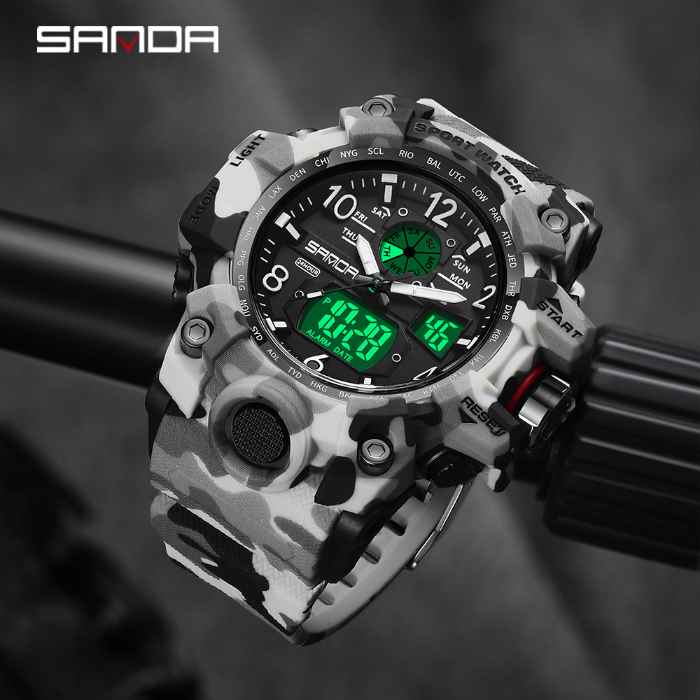 SANDA 3358 Outdoor Electronic Men's Watch Display Quartz Men's Clock Sports Military Watch Camouflage LED Digital Watch 07