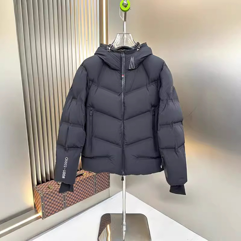 High end white duck outdoor cold proof warm down jacket, fashionable and casual laminated solid color hooded skiing suit for men