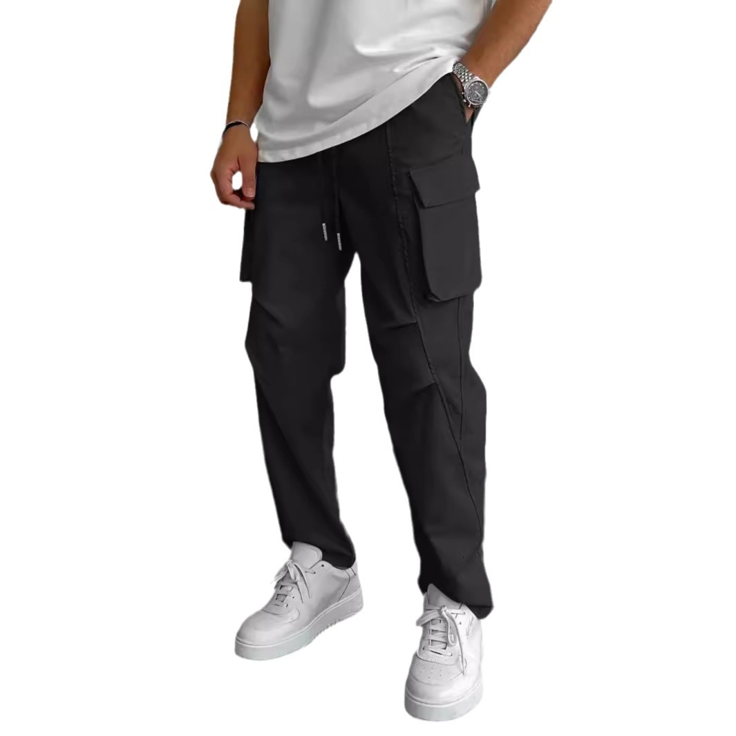 Men's Cargo Pants With Flap Pockets, Side Drawstring Waist