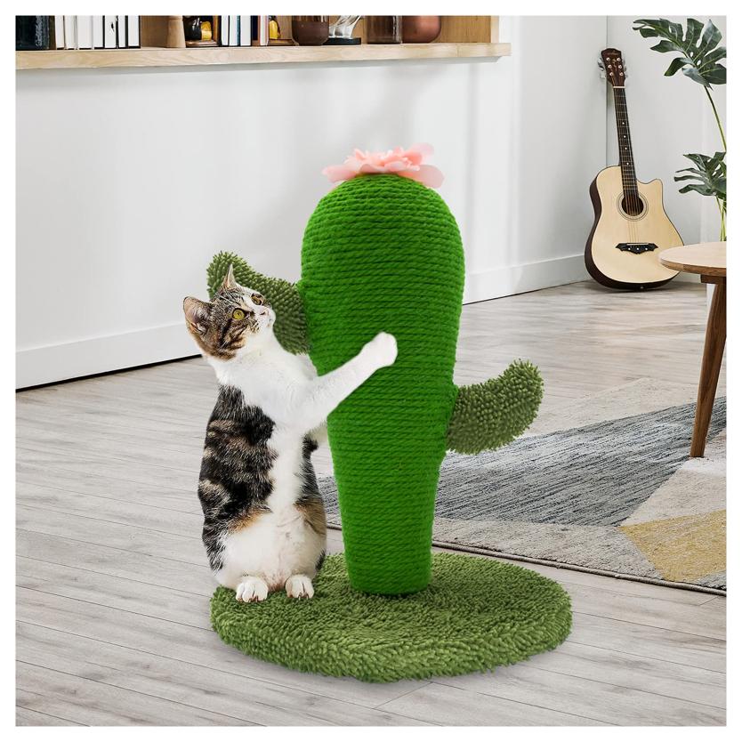 Cute Cat Cactus Floor-to-Ceiling Cat Scratching Post - Natural Sisal Cat Scratcher for Indoor Cats and Kittens