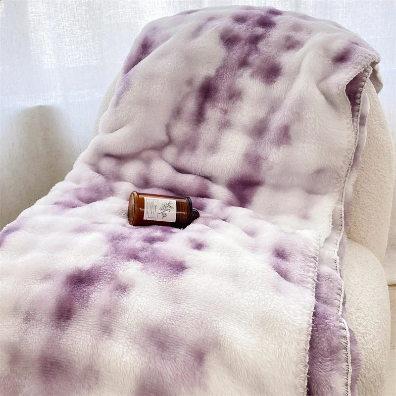 Purple Blanket Tie Dye Soft Throw Blankets for Couch Sofa Bed Soft Lightweight Plush Cozy Faux Rabbit Fur Blankets Throws 240925