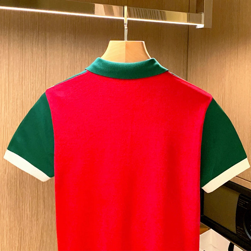 2024 Summer Mens Fashion Stripe Patchwork Polo Shirts Male Knit Casual Tops Tees Men Fashion Button Short Sleeve Polos Z18 240927