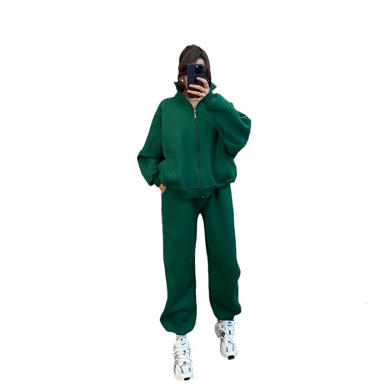 dongdumaoyi Women s clothing autumn new fashion zipper pocket hoodie loose sweatpants casual set F0927#78