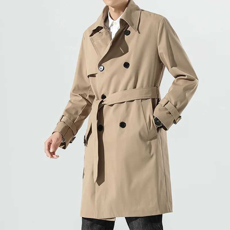 2023 British style double chest mens windbreaker business casual loose long mens windbreaker M-4XL W240926