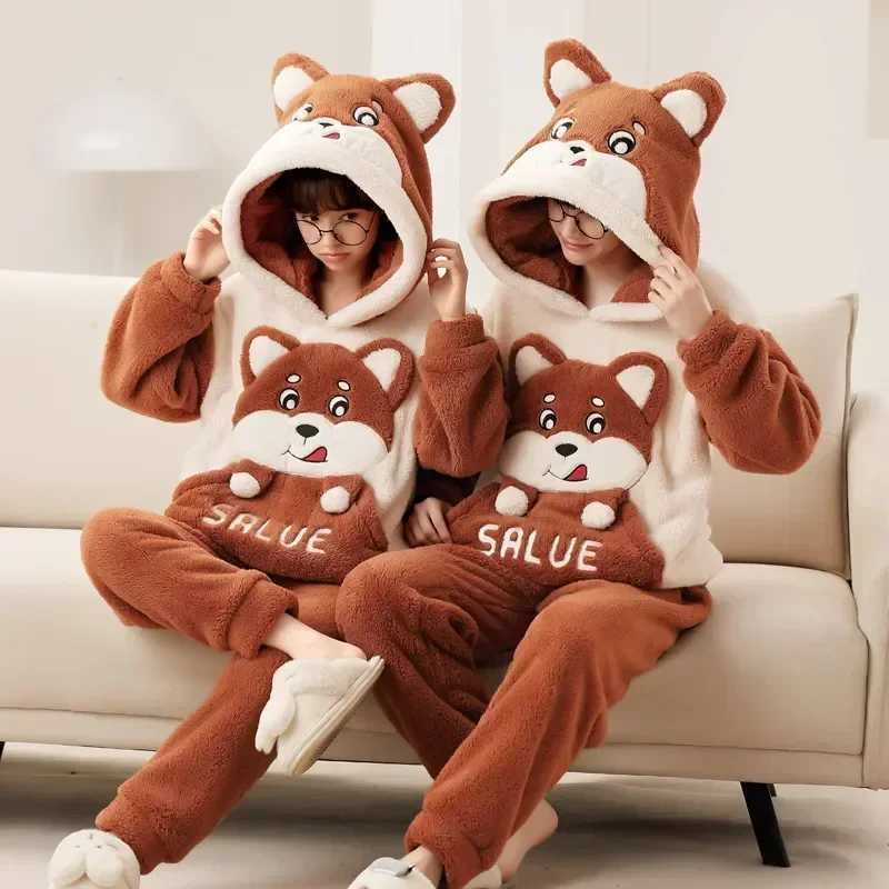 Plush Flce Pajamas Set for Couples Long Slve Hooded Winter Slpwear Warm u0026 Cozy Flannel Pajamas for Men u0026 Women L251018PPG1