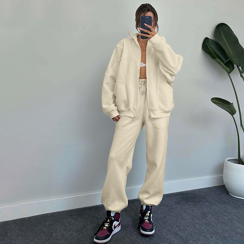 dongdumaoyi Women s clothing autumn new fashion zipper pocket hoodie loose sweatpants casual set F0927#78