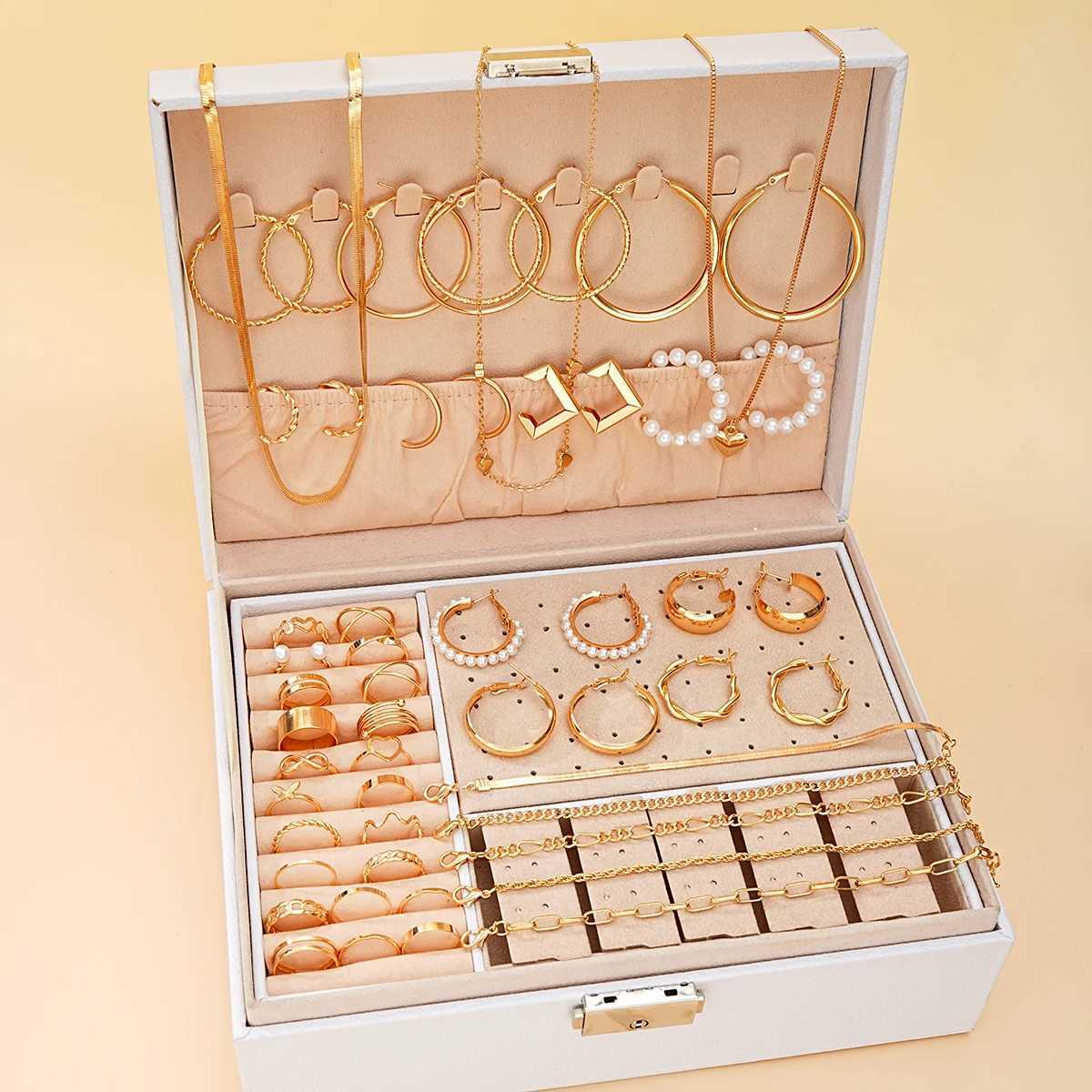 42 pieces/set of fashionable metal hoop earrings necklaces bracelets ankle rings Cbinations jewelry set 2024 Wenzhou gift Y240926