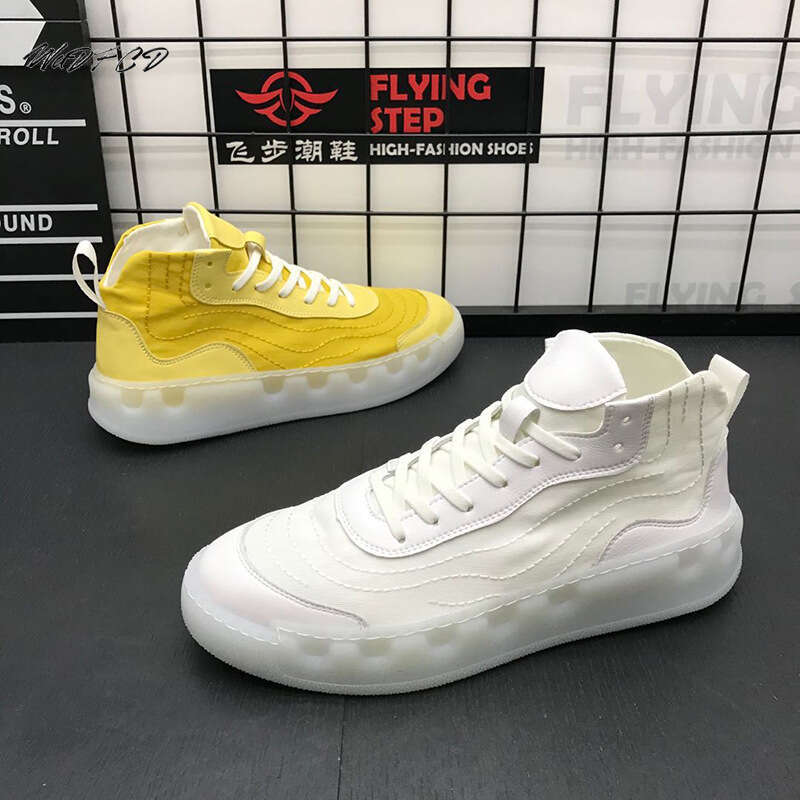 High Top Sneakers Casual Men Fashion Canvas/Mesh Breathable Upper Height Increased Flat Platform White Trend Board Shoes
