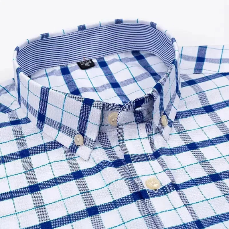 100 Cotton Men Oxford Shirt Short Sleeve Summer Plaid Striped Male Clothes Business Regular Fit Dress Oversized 7XL 6XL 240927
