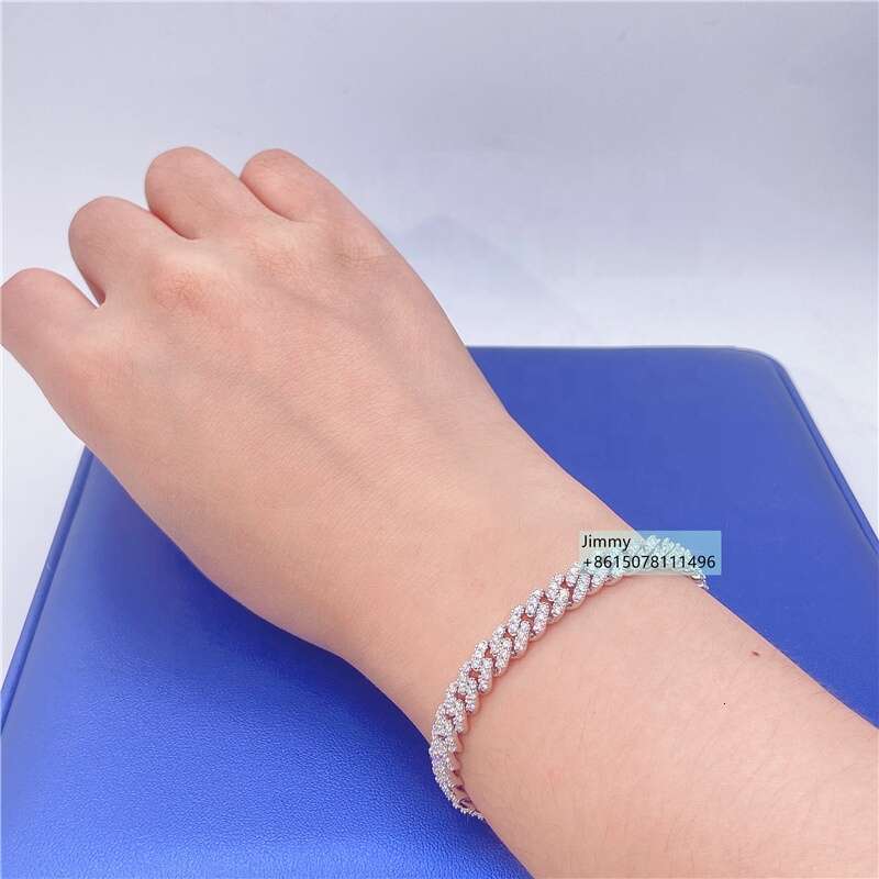 6Mm Moissanite Hip Hop Iced Jewelry Sterling Sier Prong Setting VVS Moissanite Cuban Link Chain Bracelet