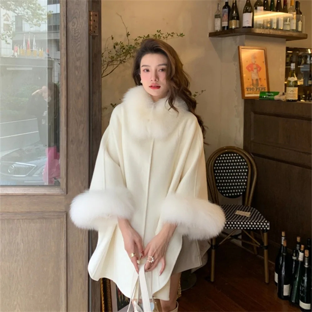Sleeve Detachable Real Fox Fur Collar Wool 2024 New Autumn Winter Women's Warm A-E Jacket Thick Female Coat