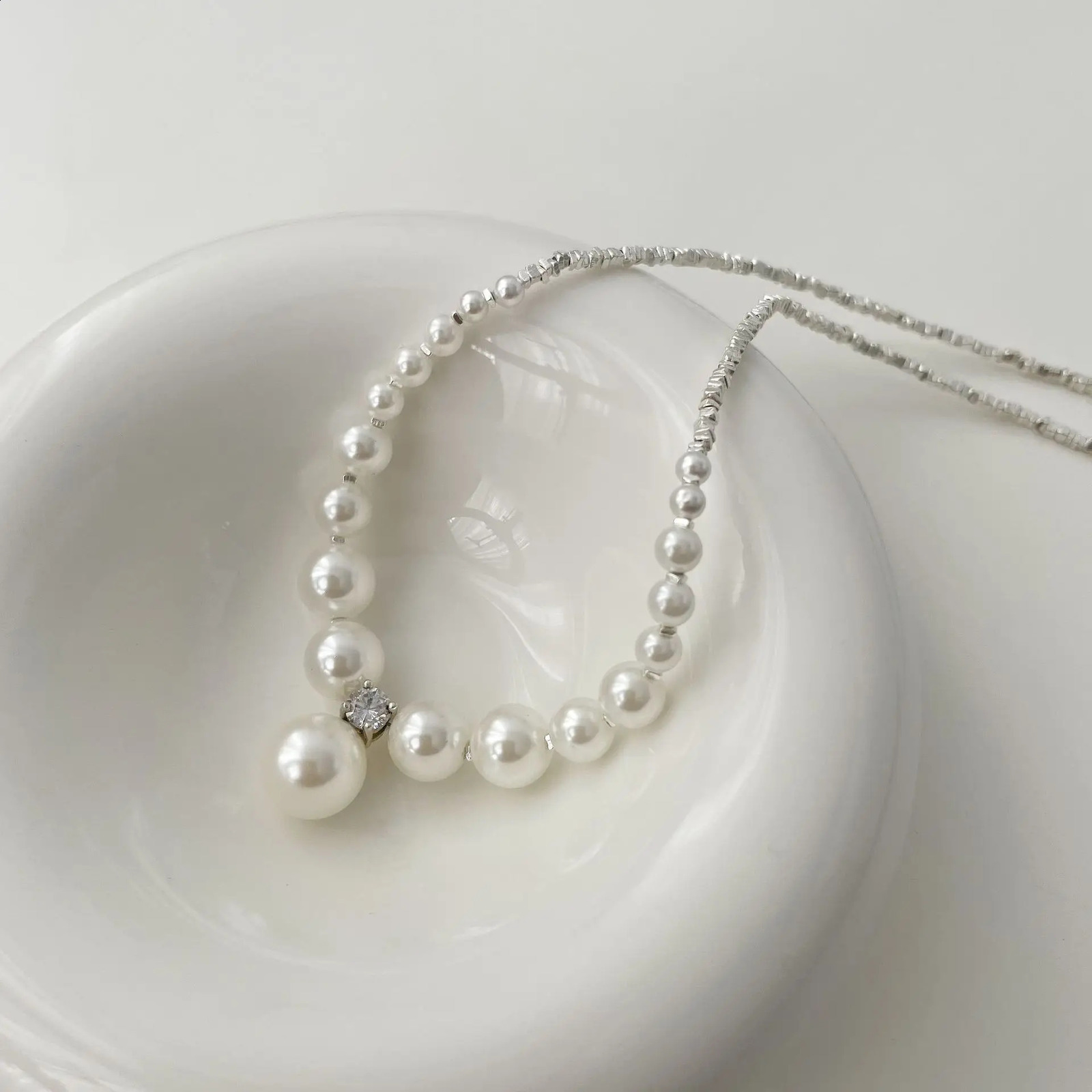 100% S925 Sterling Silver Gradient Pearl Pendants Necklace For Women Classic Choker Chain Wedding Birthday Party Gifts Jewelry 240921