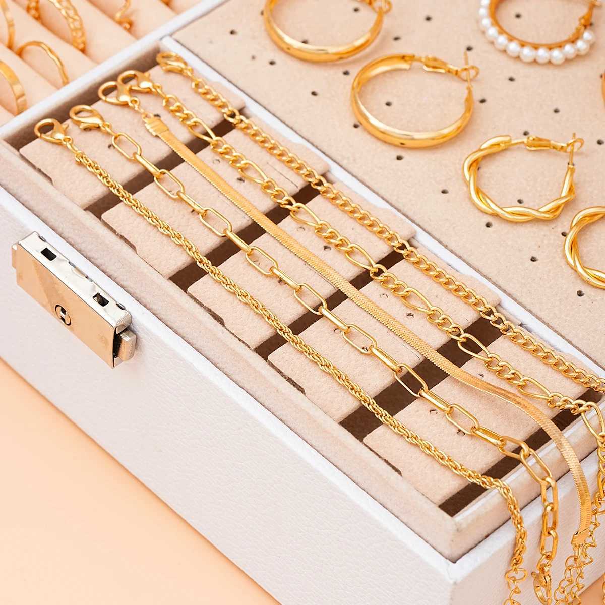 42 pieces/set of fashionable metal hoop earrings necklaces bracelets ankle rings Cbinations jewelry set 2024 Wenzhou gift Y240926