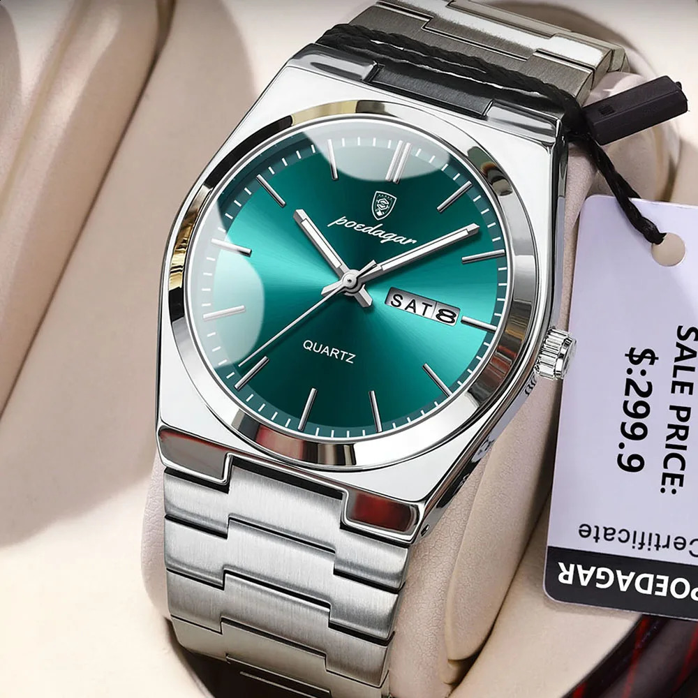 POEDAGAR Mens Watches Fine Steel Sport Fashion Original Quartz Watch for Man Waterproof Luminous Date Weel Gentleman Trend Relo 240919