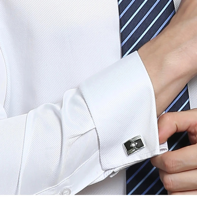 Classic French Cuff Mens Dress Shirt Long Sleeve Male Formal Wedding Party White Black Oversized Cufflink Shirts with Pocket 240927