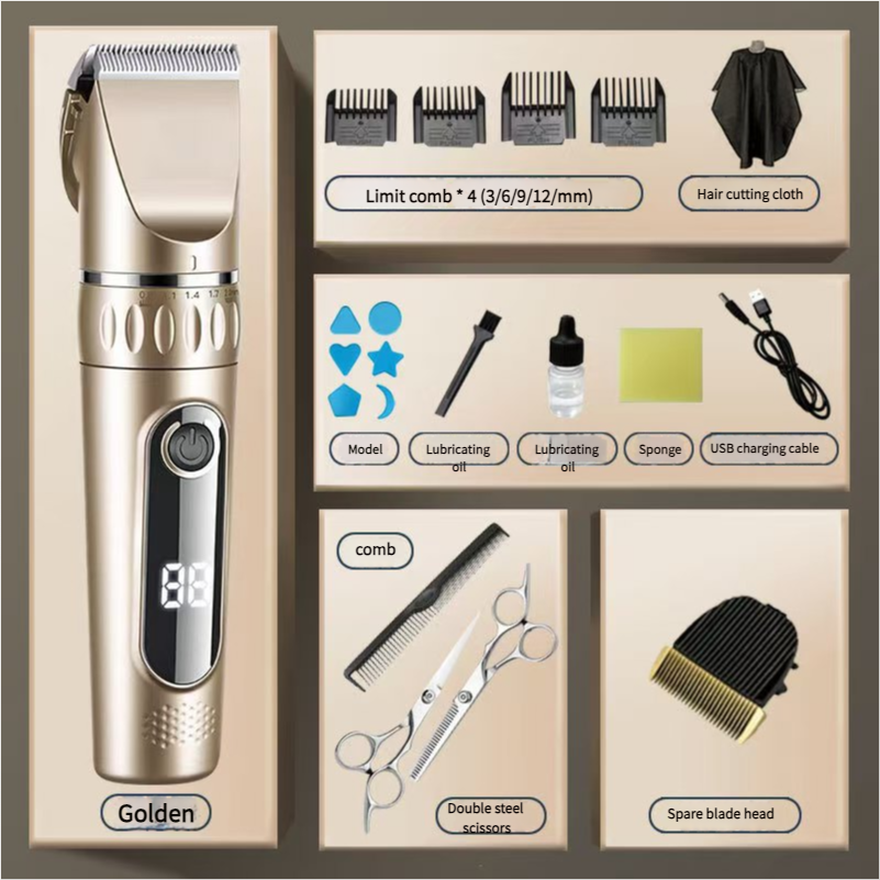 Hair Clippers for Men, Professional Rechargeable Cordless Hair Clippers and Trimmer Set, 4 in 1 Mens Beard Trimmer and Nose Ear Trimmer with Package B