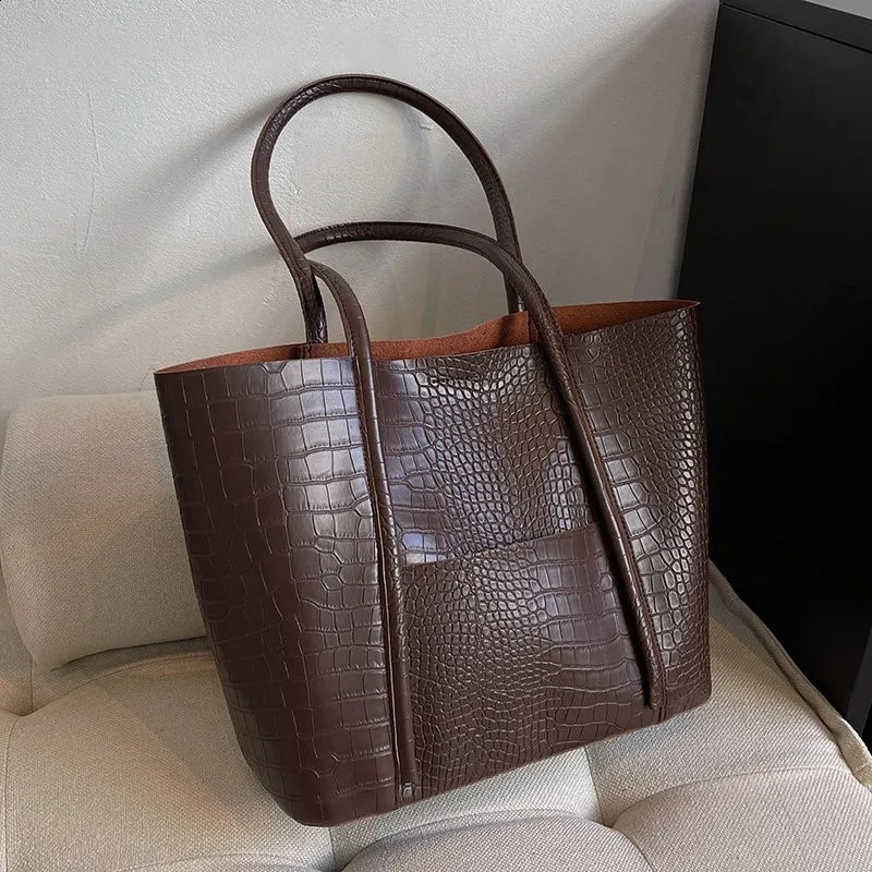 PU Leather Shoulder Bag Women Fashion Retro Large Capacity Tote Bag Handbags Solid Trend Simple Shopper Shopping Bags 240924