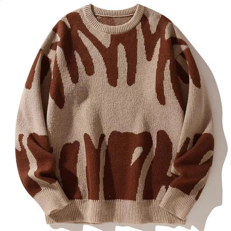 Winter Mens Korean Trend Round Neck Loose Colorblocking Sweater Vintage Y2K Casual Personality Hip-Hop Street Knit Tops 240927