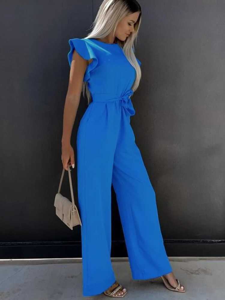 Summer Short Sleeve Wide Leg Jumpsuit For Women Elegant Romper Vintage Streetwear Jumpsuits Overalls Women Jump Suit Woman M240926