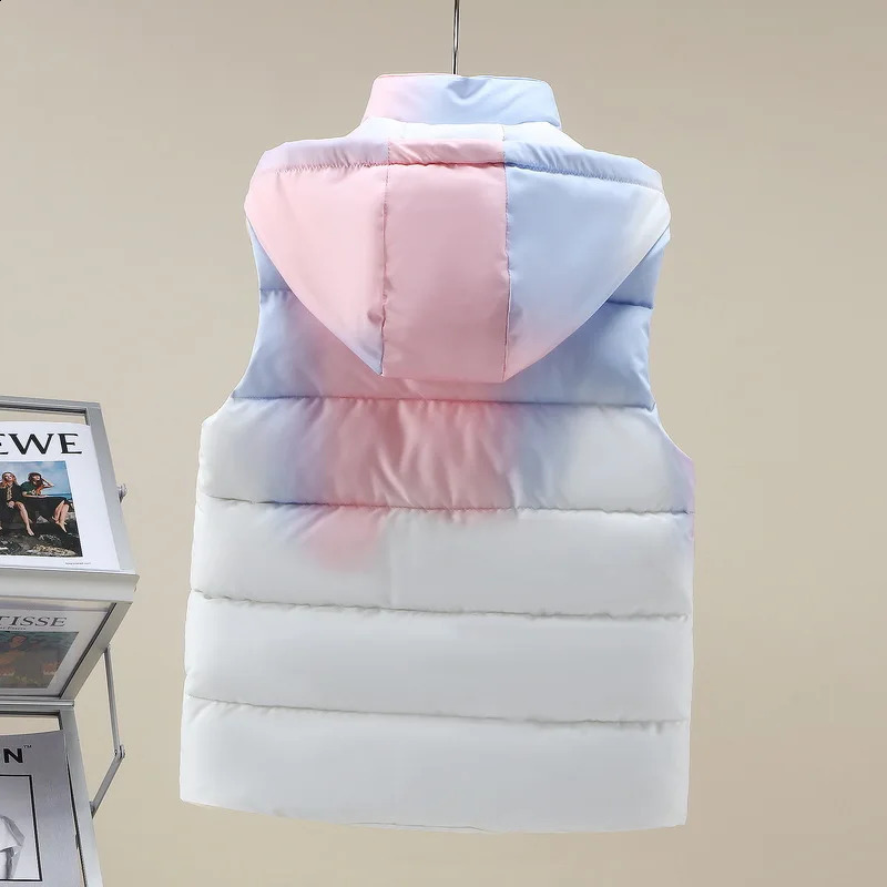 Wxw3663 tie dye hooded sleeveless jacket womens zipper Sim Fit thermal vest waist coat unisex autumnwinter 240926