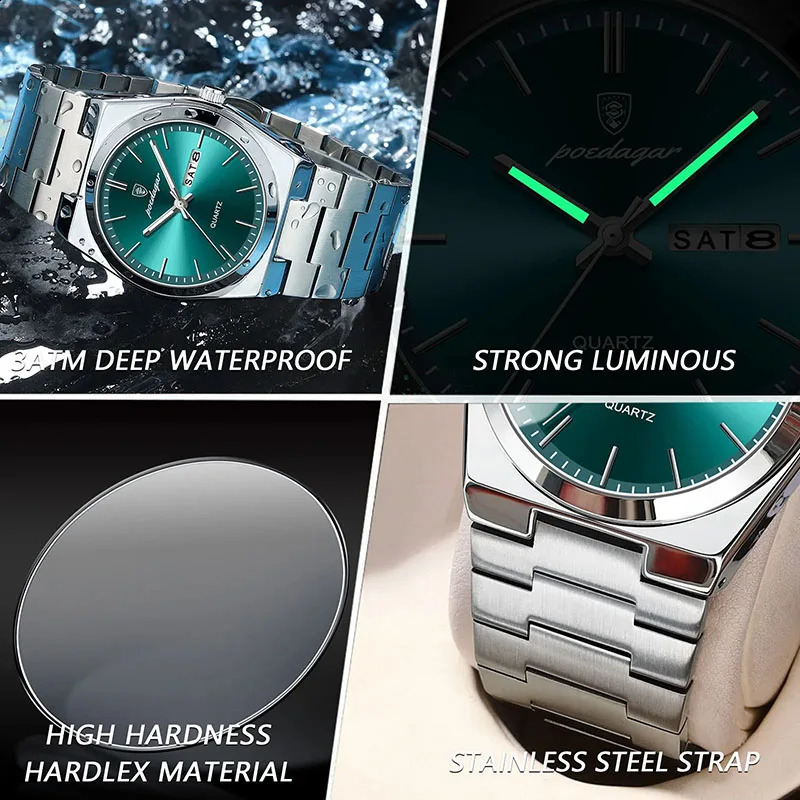 Business Men Watches Top Waterproof Stainless Steel Quartz Wrist Watch Man Silver Luminous Clock Relojes Hombre 240919