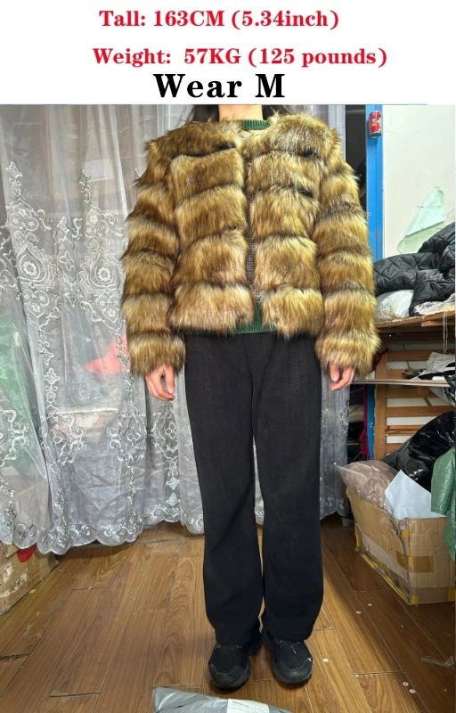 2024 Raccoon Women Winter Fluffy Jacket Thick Warm Furry Outwear Faux Fur Coat